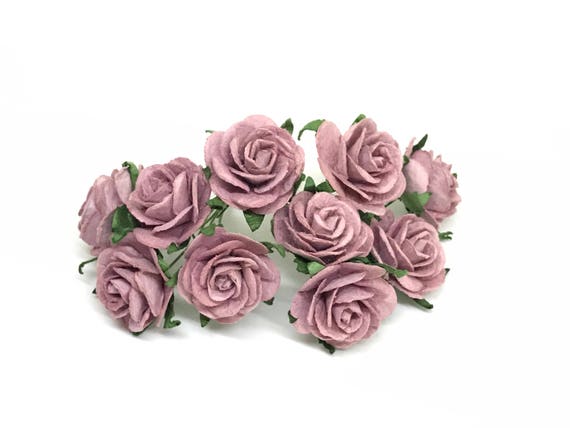 Dark Lavender 12 x 15mm Paper Rose Flowers