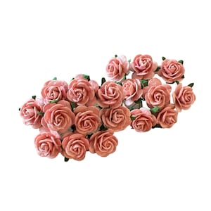 50 Coral Mulberry Paper Flowers - 2CM - Mulberry Paper Roses - Mini Paper Flowers, Open Roses, Artificial Flowers, Floral, Craft Flowers