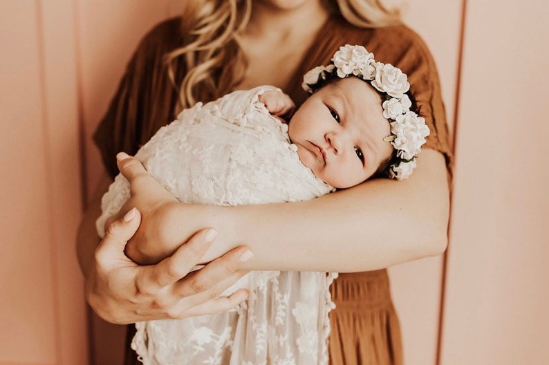 White Flower Crown, Baby Flower Crown, Flower Girl Crown, Toddler Flower Crown, Newborn Flower Crown, White Flower Crown Wedding image 4