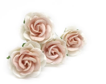 1.5" Blush Pink Off-White Mulberry Paper Flowers, Paper Rose, Artificial Flowers, Blush Pink Wedding, Wedding Decor, Paper Craft Flowers