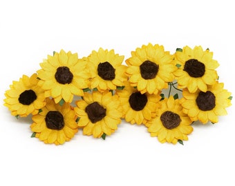 50 Pieces 1.5" Mulberry Paper Sunflowers, Paper Flowers, Floral Crown Flowers, DIY Wedding Decor, Artificial Flowers, Wedding Crafts