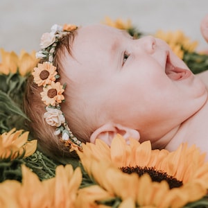 Sunflower Headband Baby, Baby Flower Crown, Flower Crown Baby, Floral Headpiece, Flower Girl Headpiece, Boho Flower Crown, Baby Floral Crown