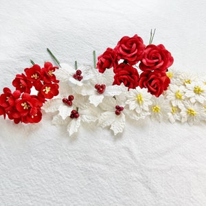30 Christmas Paper Flowers For Crafts, Red White Poinsettia, Artificial Poinsettia Flowers, Paper Poinsettia, Fake Poinsettia Flowers