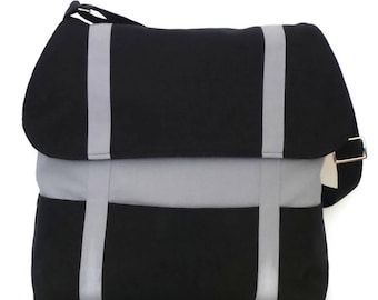 Canvas Crossbody Bag / Messenger Bag / Shoulder Bag / Book Bag / School Bag / Canvas Satchel / Handbag / Purse / Black and Gray Canvas