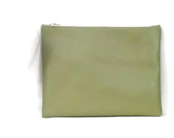 Clutch Bag - Large Oversize Fold over Leather Clutch Bag - Green Faux Leather