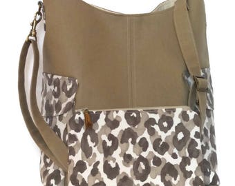 Cross- body  - shoulder Bag - Tote - with matching zipper pouch - Khaki