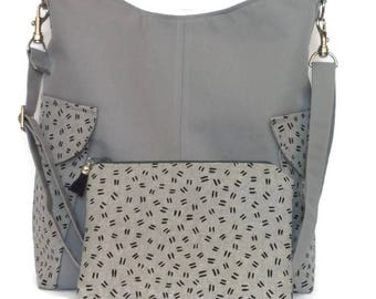 Cross- body bag - shoulder Bag - with matching zipper pouch - Gray