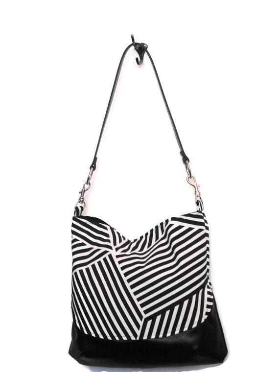 Hobo Bag Shoulder Bag Black and White With Black Faux | Etsy