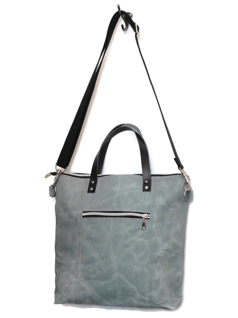 Cross Body Tote Bag Blue Waxed Canvas Great Every Day Bag Etsy