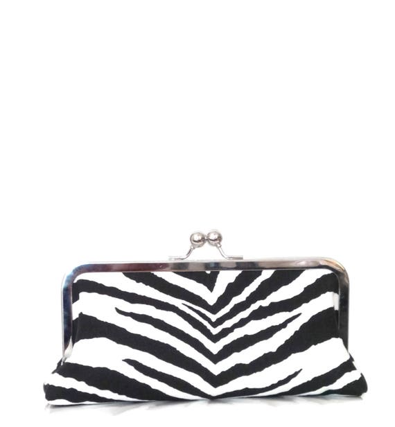 black and white zebra print clutch bag