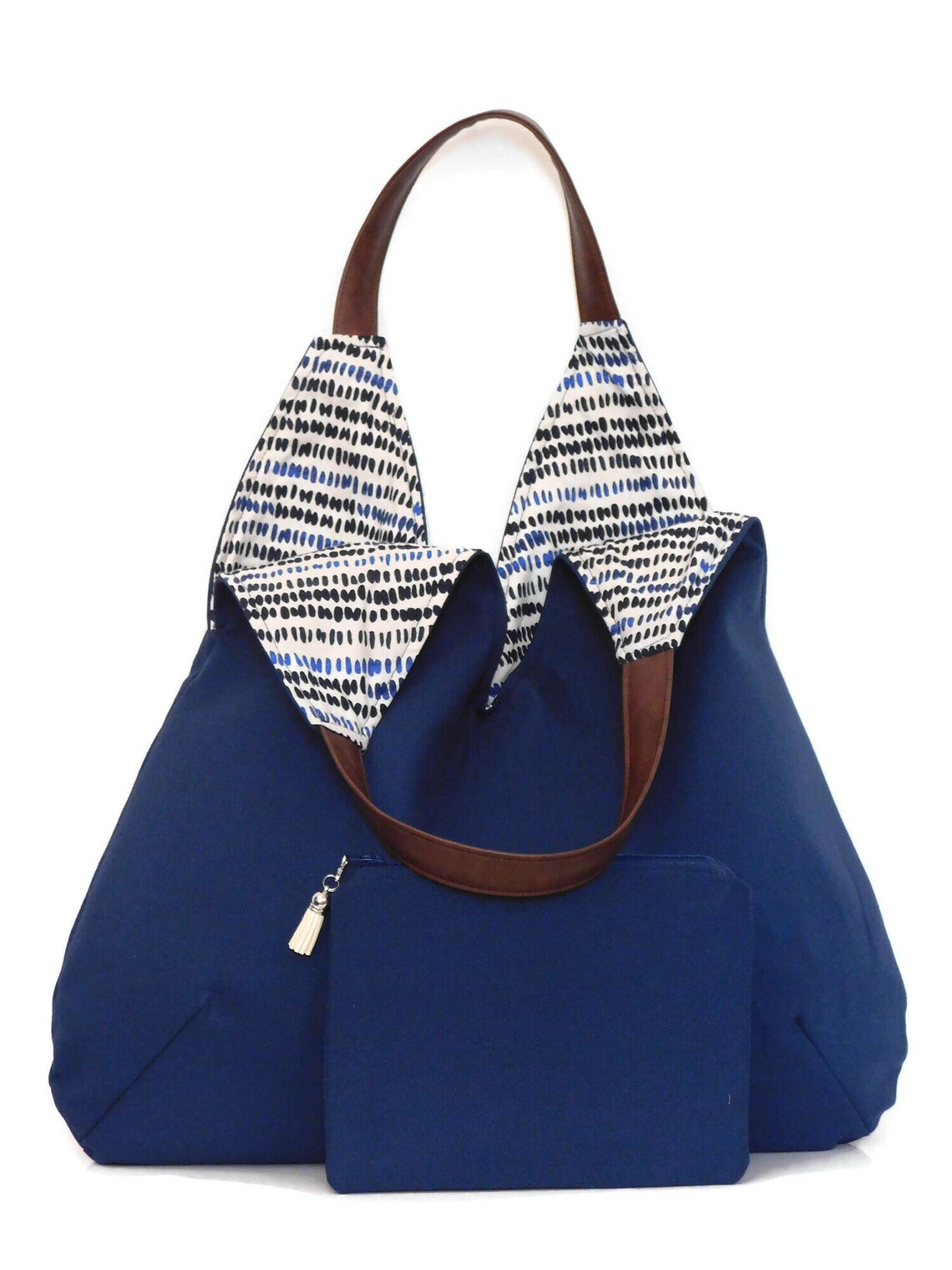 Hobo Bag Shoulder Bag With Matching Zipper Pouch Navy Etsy