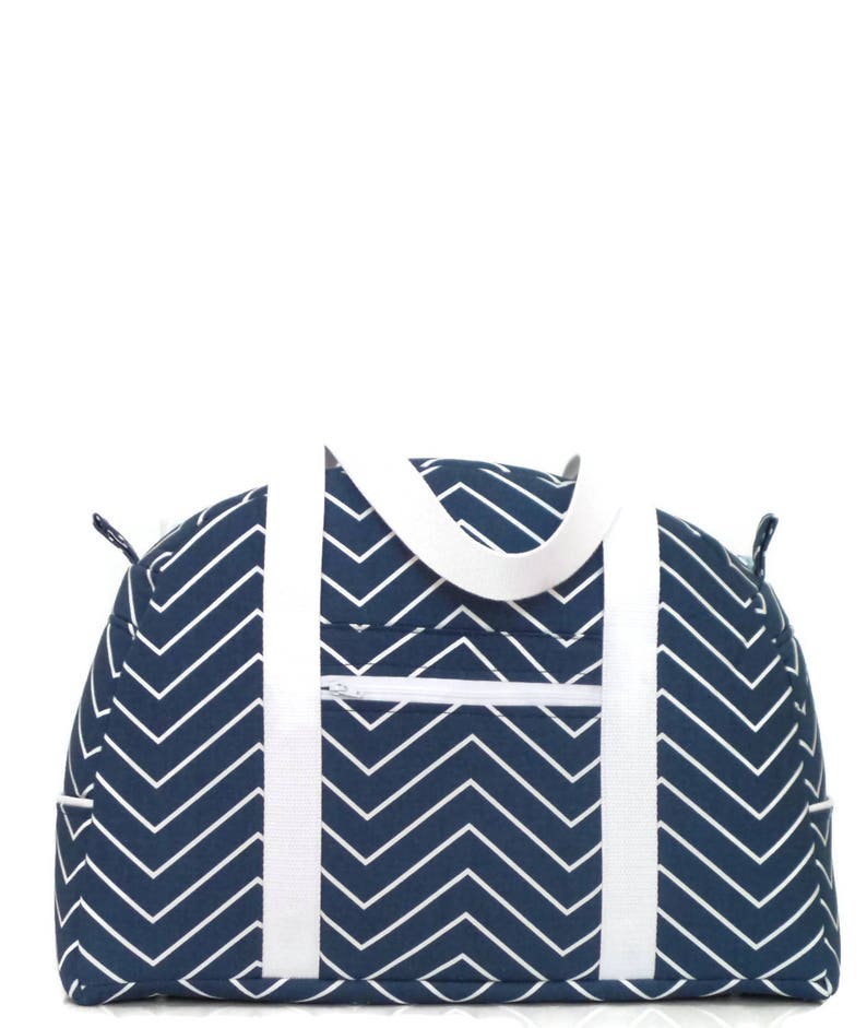 Tote Bag Carry on Bag Diaper Bag Gym Bag Weekend Bag Overnignt Bag Weekender Travel Bag Navy Blue and White