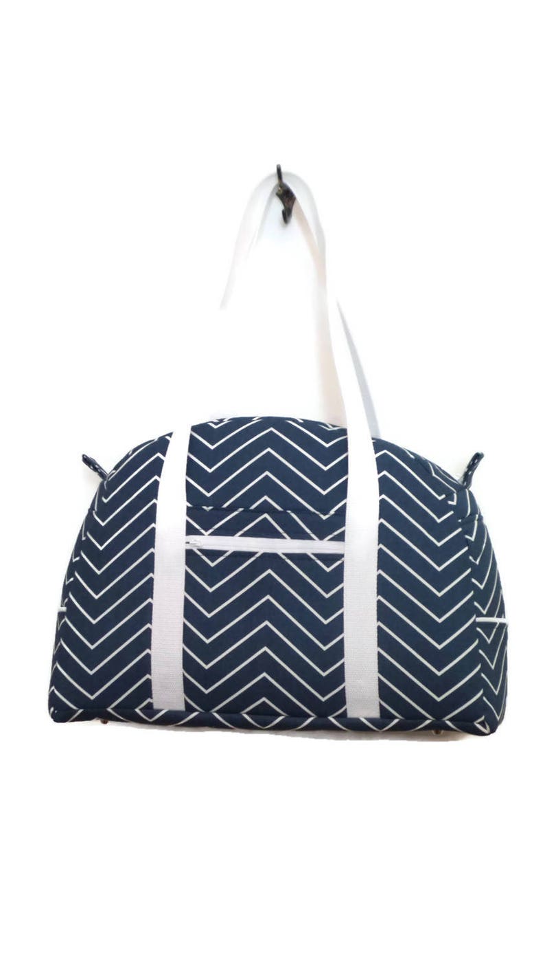 Tote Bag Carry on Bag Diaper Bag Gym Bag Weekend Bag Overnignt Bag Weekender Travel Bag Navy Blue and White