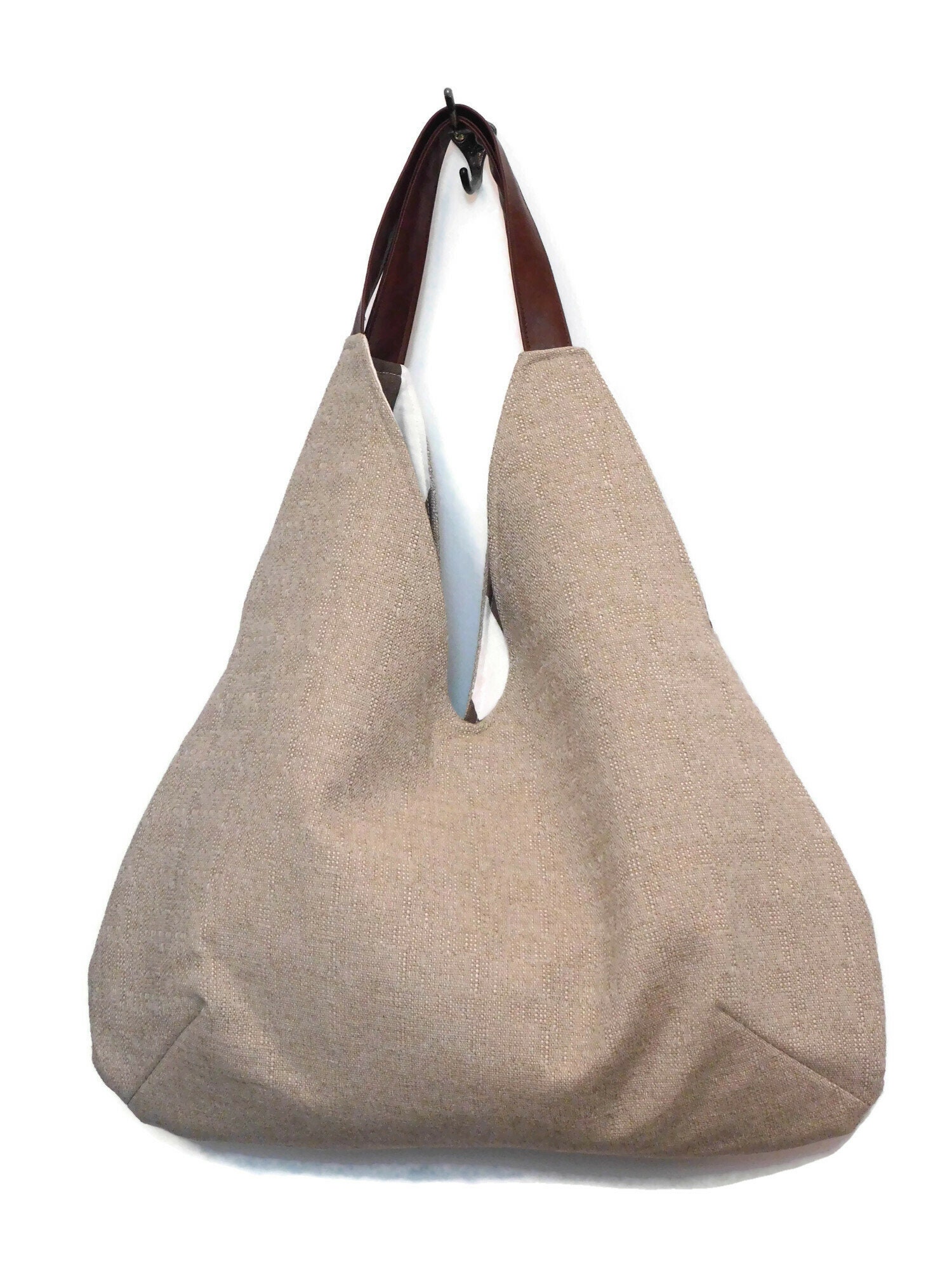 Hobo Bag Shoulder Bag With Matching Zipper Pouch Beige Linen - Etsy