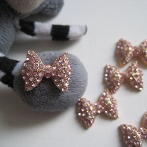 MD-187 5pcs Fancy Metal Charms Pink Rhinestone Gold Big Bow Charms Nail Art Decoration Cellphone Decoration