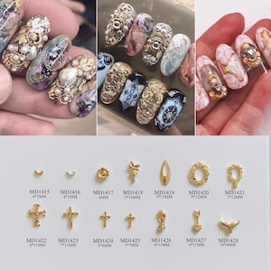 5pcs Nail Art Metal 3D Charms Half-Circle Cross Oval Shapes Nail Art Deco MD1415-1428