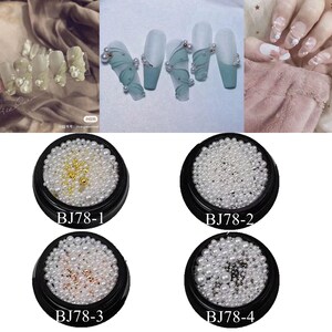 1Jar Nail Art Mix Decorations Different Size Ball Pearl with Metal Mini Beads Deco Different Color BJ78