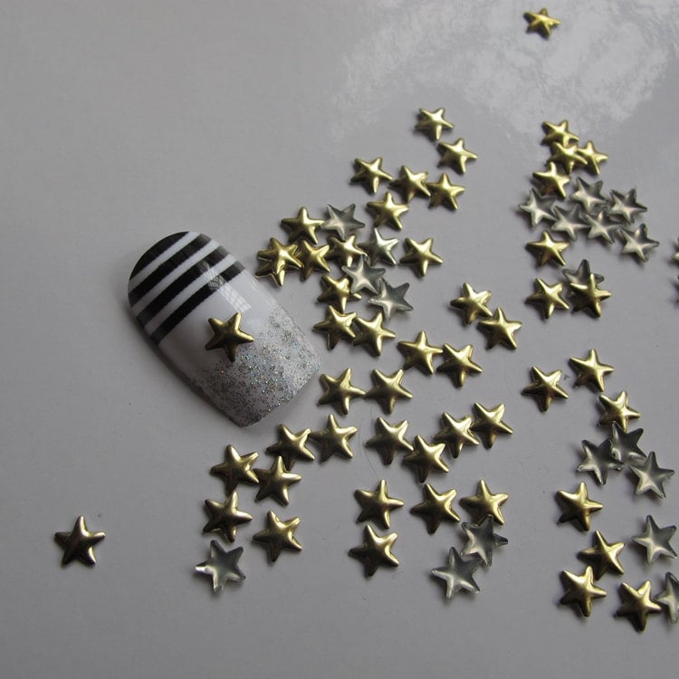 S-37 200pcs Cute 5mm Gold Star Metal Stud Decoration Nail Art decoration