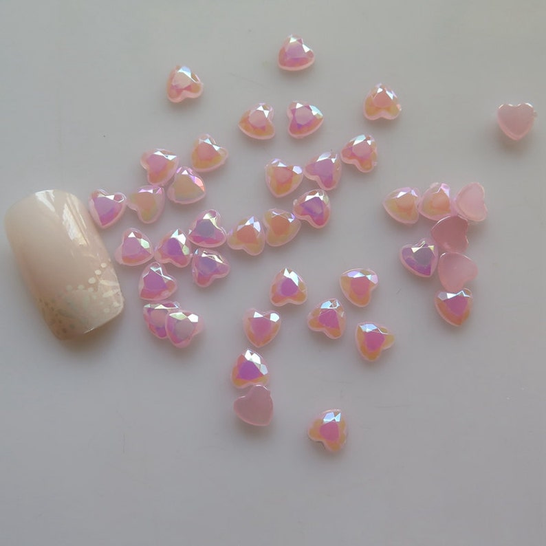 100pcs Cute Jelly Pink AB Heart Resin Rhinestone Decoration Nail Art decoration #1