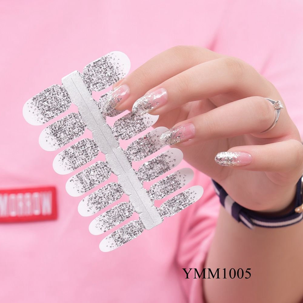 Nail Art Full-cover Sticker Sheet 14tips Sticker Polish Sticker Glitter ...