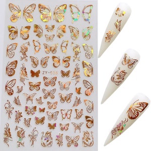 1pc Nail Art Laser Gold and Silver Color Butterfly Sticker Spring Summer Butterfly Designs Manicure ZY ZY036 Gold