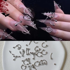 5pcs/bag Metal Piercing Rivet Punk Style Deco Removable End Metal 3d Charms Metal Deco Charms Nail Art Decoration
