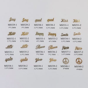 100pcs English Words Kiss Peace You Jou Shapes Gold&Silver Soft Metal Parts Nail Art Metal non-adhesive sticker Metal Slices M39