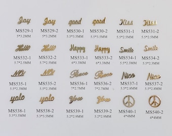 100pcs English Words Kiss Peace You Jou Shapes Gold&Silver Soft Metal Parts Nail Art Metal non-adhesive sticker Metal Slices M39