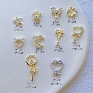 1PC Luxury Zircon Stone Different Shapes Heart Moon Bow Deco Metal Charms Metal Deco Charms Nail Art Z164-173