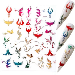 1PC Nail Art Rainbow Color Adhesive Sticker Sheet Nail Art Phoenix Dragon Peacock Shape Decoration