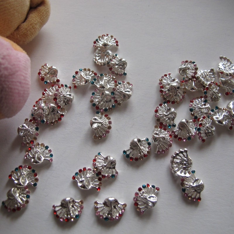 専用です！Mチャーム MD-345 5pcs Fancy Metal Charms Colorful Rhinestone Peacock