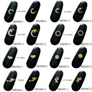 100pcs Gold&Silver Soft Metal Parts Nail Art Metal non-adhesive sticker Star-Moon Mermaid Heart M35