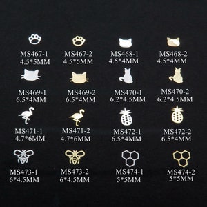 100pcs/bag Silver/Gold Cat Kitty Bird Bee Pineapple non-adhesive Soft Metal Sticker Nail Art Decoration m31