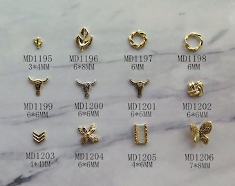 10pcs/bag Different Metal 3D Charms Gold Cow-Head Leaf Circle Butterfly MD1195-1206