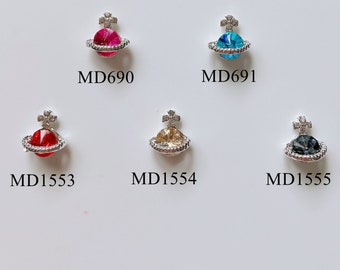 5pcs Different Stone Planet Deco Fancy Metal Charms Metal Deco Nail Art Decoration Cellphone Decoration