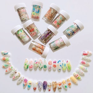 1Bottle Different Flower Shapes Spring and Summer Style Nail Art Foil Transfer Sticker Nail Art sticker 4cm*1m in plastic bottle 4