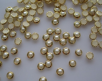 100pcs Cute 4mm Pearl with Gold Outside Decoration Nail Art decoration OD-64
