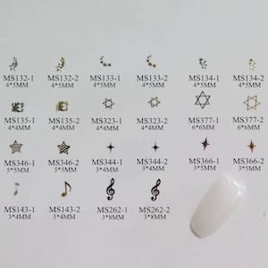 100pcs Gold&Silver Soft Metal Parts Nail Art Metal non-adhesive sticker Stars Music Sign
