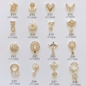 1PC Luxury Gold Zircon Stone Different Shapes Metal Charms Metal Deco Charms Nail Art z33-48
