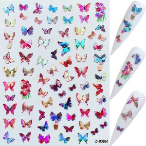 1pc Nail Art Laser Color Butterfly Sticker Sheet Nail Adhesive Flower Butterfly Sticker decoration ZD3861-3869