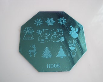 Lindo HD05 Octagonal Christmas Designs Estampado Placa de metal con regalo gratis de rascador >sello