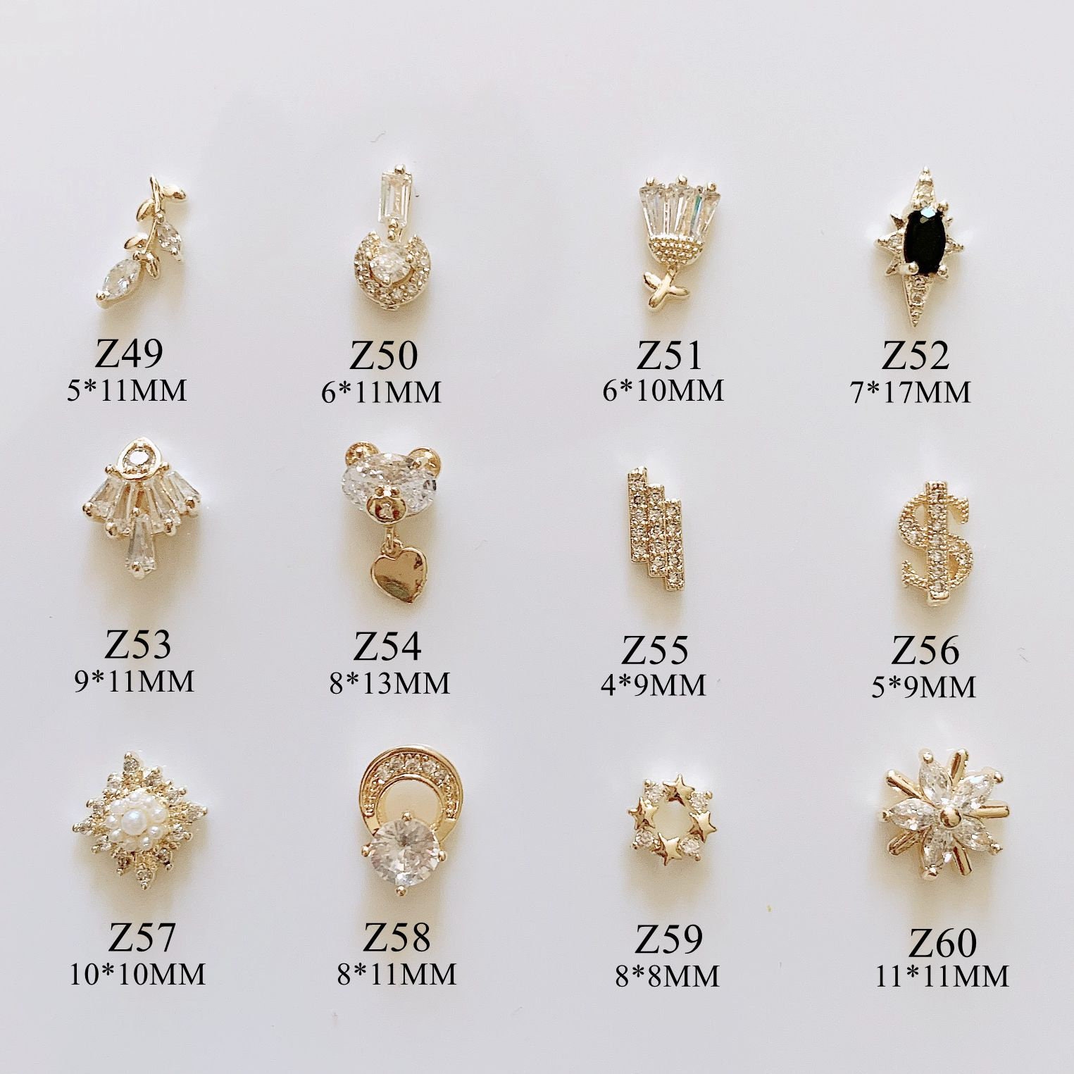 1PC Luxury Gold Zircon Stone Different Shapes Metal Charms Metal Deco Charms Nail Art z49-60
