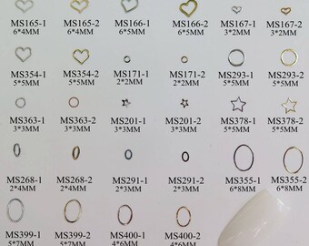 100pcs Gold&Silver Soft Metal Parts Nail Art Metal non-adhesive sticker Heart Circle Star Oval Geometry Series