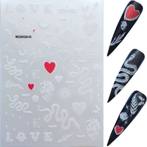 1PC Nail Art Snake Heart Love Adhesive Sticker Sheet Nail Art Decoration MG