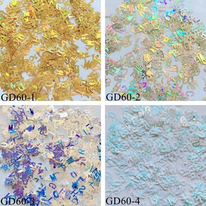 1 jarra de arte em unhas com letras do alfabeto misturadas, peças de glitter, decoração de arte em unhas em jarra gd60
