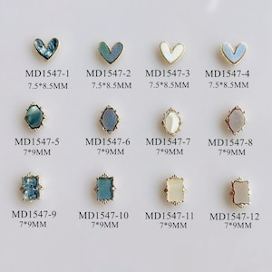 5pcs/bag Nail Art Metal 3D Charms Stone Deco Metal Heart Diamond Rectangle Shape Deco MD1547