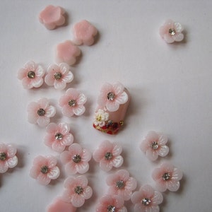 RF10-2 30pcs Cute Nail Art Pink Rhinestone Flower Shape Decoration DIY Nail Art Supply image 1