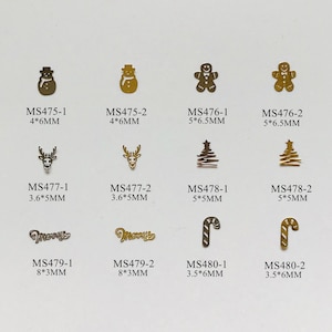 100pcs Gold&Silver Soft Metal Parts Nail Art Metal non-adhesive sticker New Christmas Sereis Snowman Candy Merry Tree Deer 33