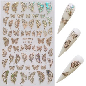 1pc Nail Art Laser Gold and Silver Color Butterfly Sticker Spring Summer Butterfly Designs Manicure ZY ZY035 Silver