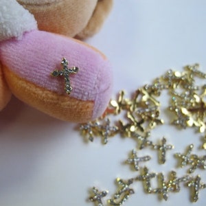 MD-131 5pcs Fancy Metal Charms Crystal Rhinestone Gold Cross Charms Nail Art Decoration Cellphone Decoration